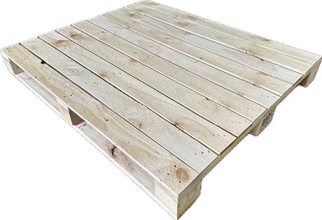A wooden pallet is sitting on a white surface