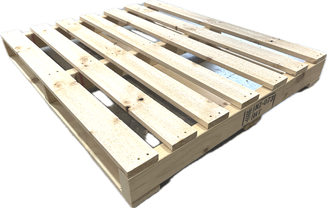 A wooden pallet is sitting on a white surface.