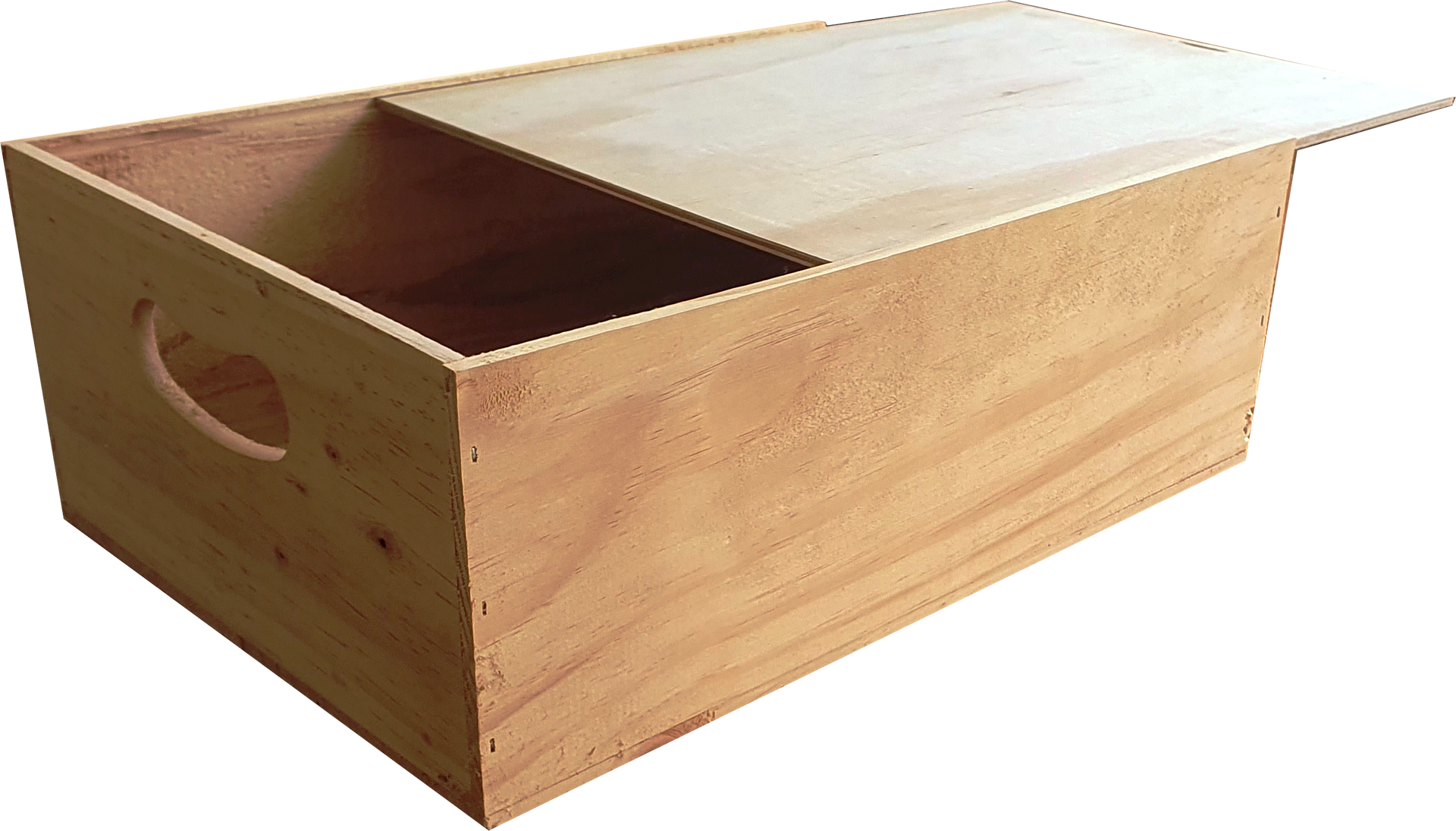 A wooden box with a handle and a lid