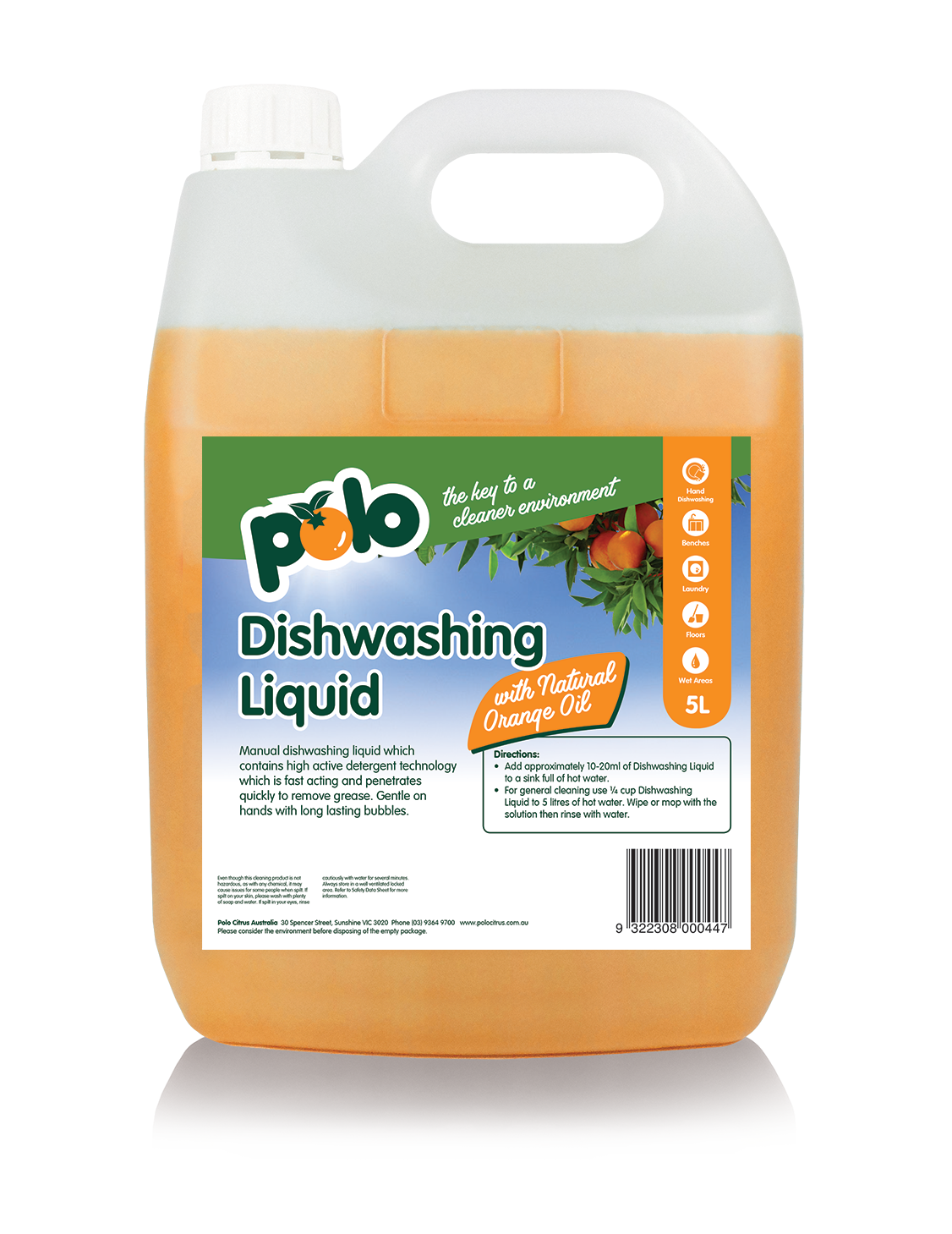 Polo Citrus Bottle Dishwashing Liquid with Natural Orange Oil 5L