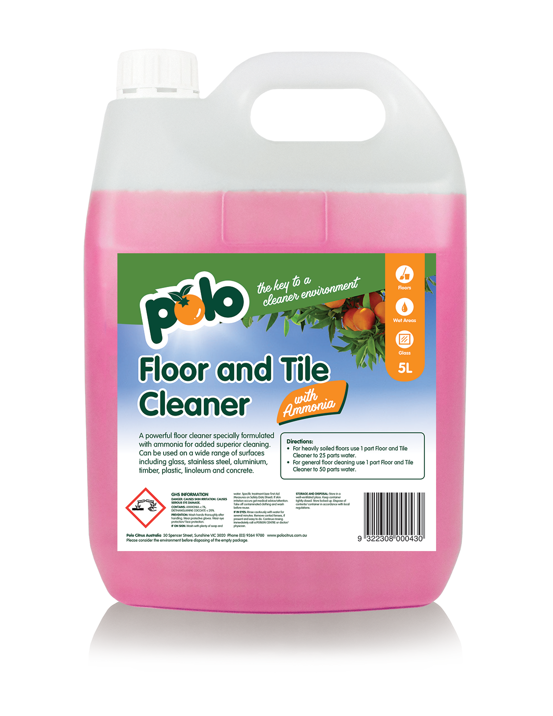 Polo Citrus Bottle Floor and Tile Cleaner with Ammonia 5L