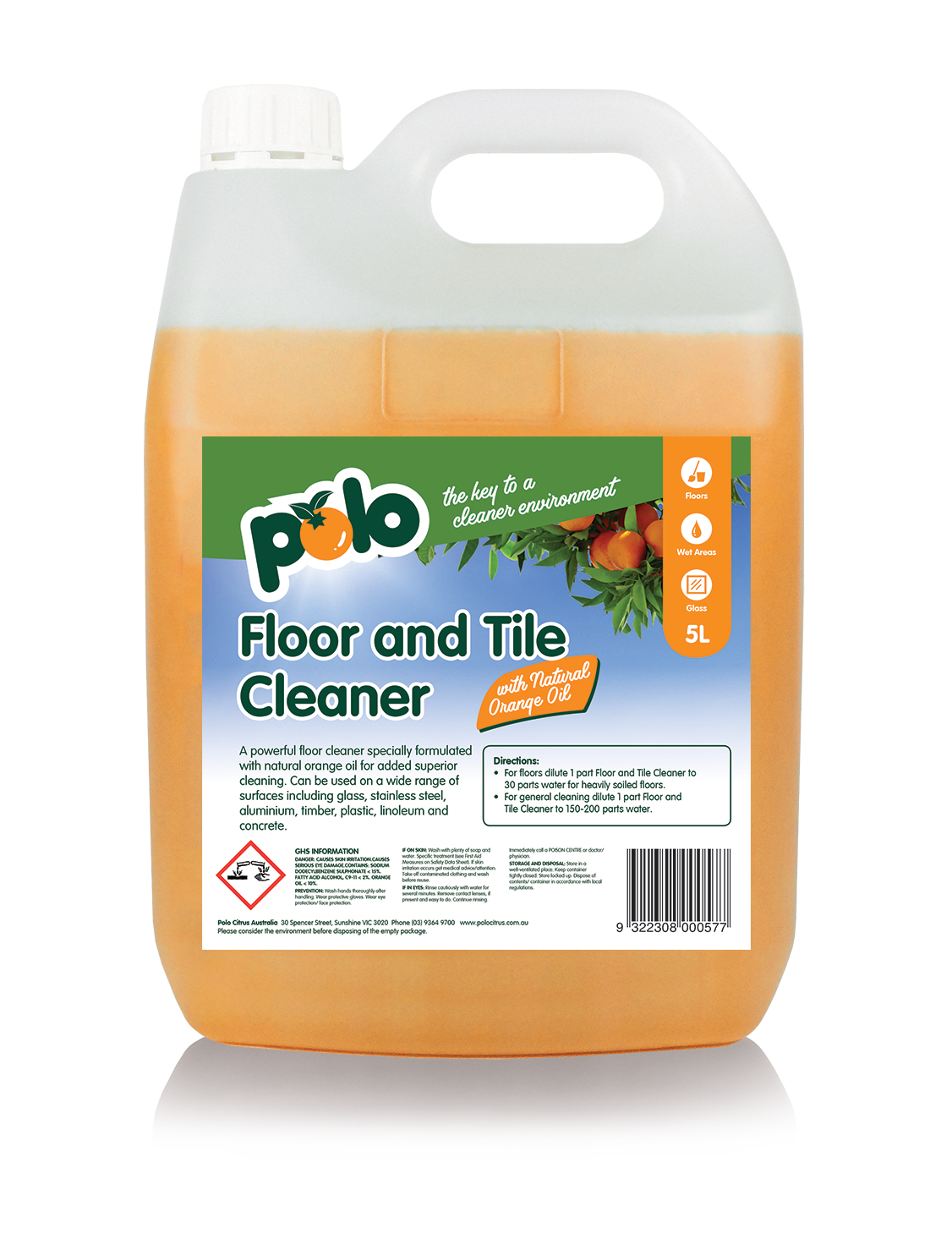 Polo Citrus Bottle Floor and Tile Cleaner with Natural Orange Oil 5L