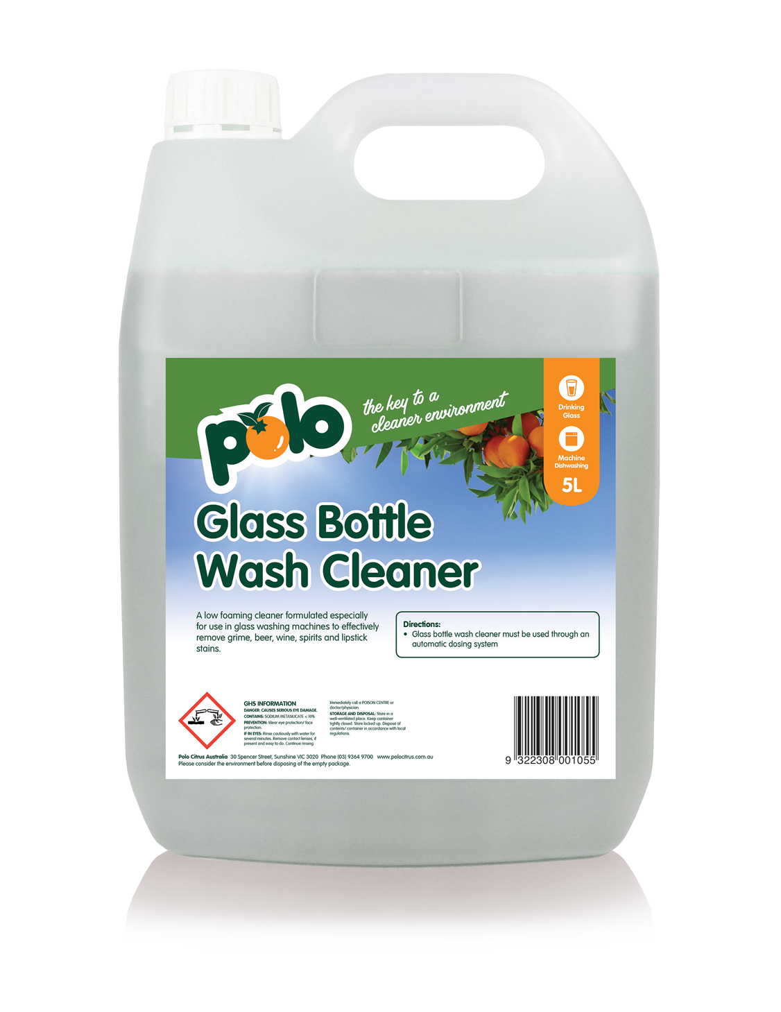 Polo Citrus Bottle Glass Bottle Wash Cleaner 5L