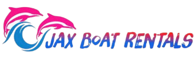 A logo for Jax Boat Rentals with two dolphins on it