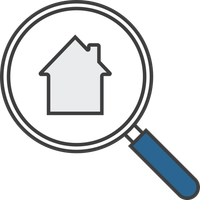 icon of magnifying glass looking at a house