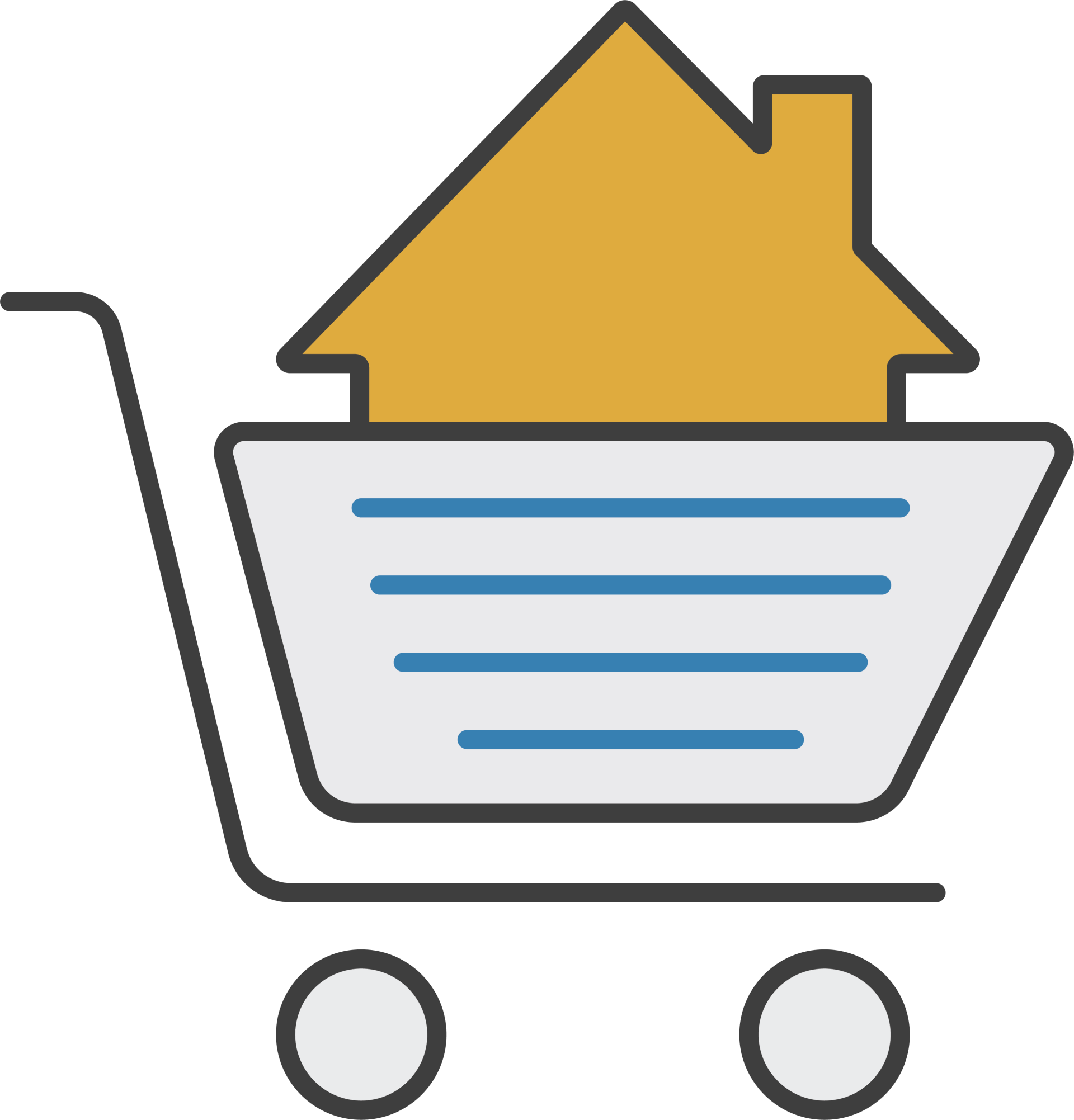 icon of a shopping cart with a house in it