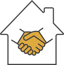 icon of two hands shaking int he middle of a house