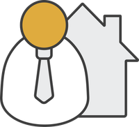icon of an official person with a tie in front of a house