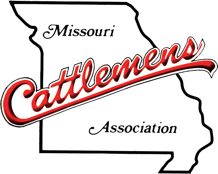 Missouri Cattlemens Association logo, red script over outline of state.