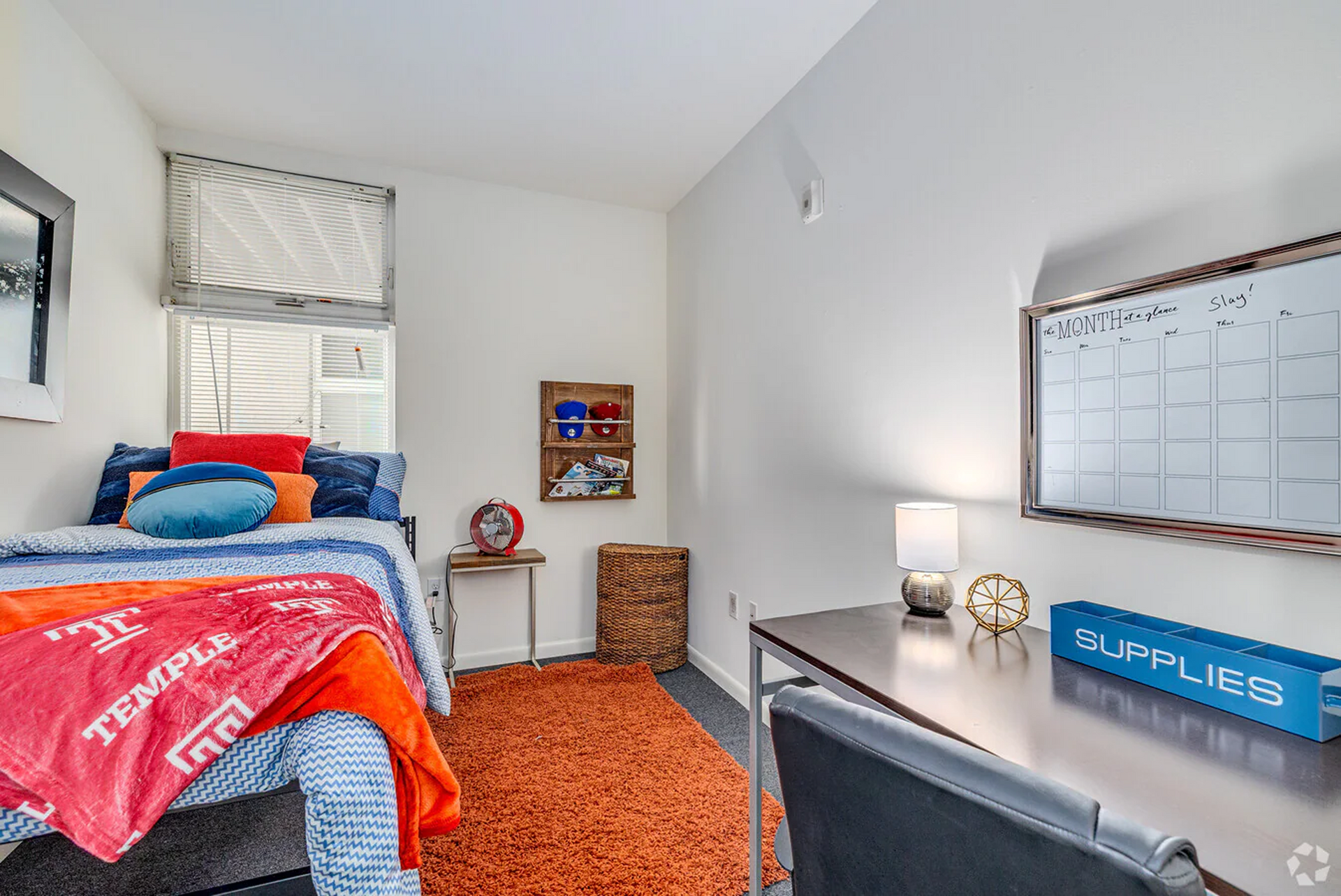 Private student bedroom with study desk at Temple Crossing apartments