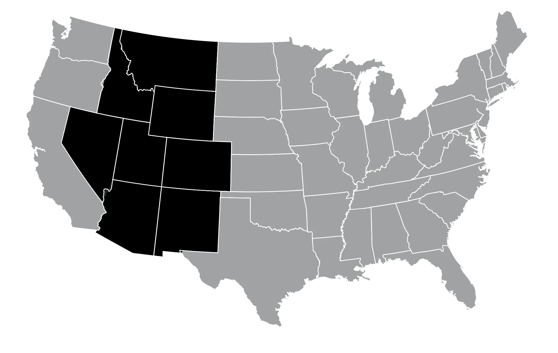 A black and white map of the united states