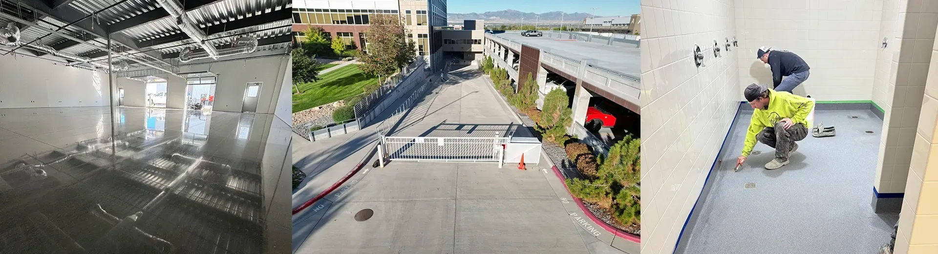 A collage of three pictures of a building being remodeled.