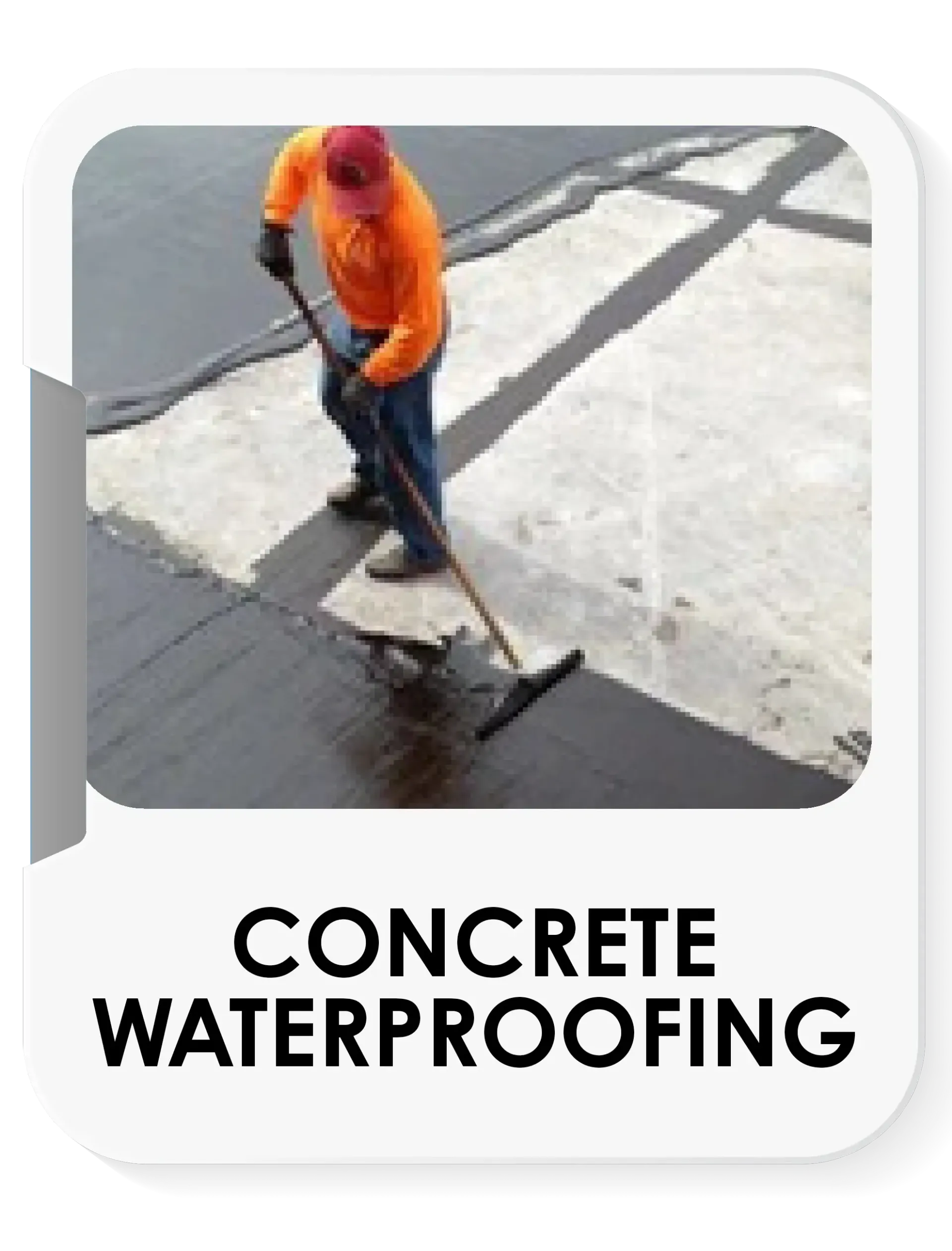 A man is applying concrete waterproofing to a sidewalk with a broom.