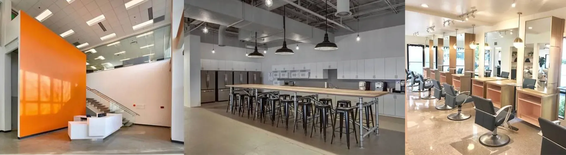 A collage of three pictures of different types of buildings.