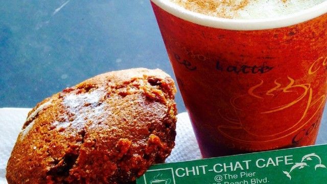 A cup of coffee and a cookie from chit-chat cafe