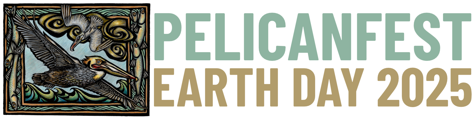A logo for the pacifica's PelicanFest 2025 Earth Day event