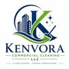 Kenvora Commercial Cleaning LLC logo in navy blue with building icon and sparkle