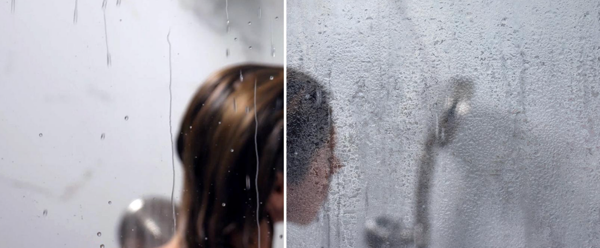 A woman is taking a shower in a bathroom.