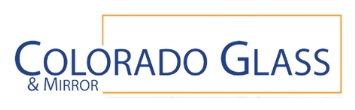 Colorado Glass & Mirror logo. Blue text on a white background with a gold outline.