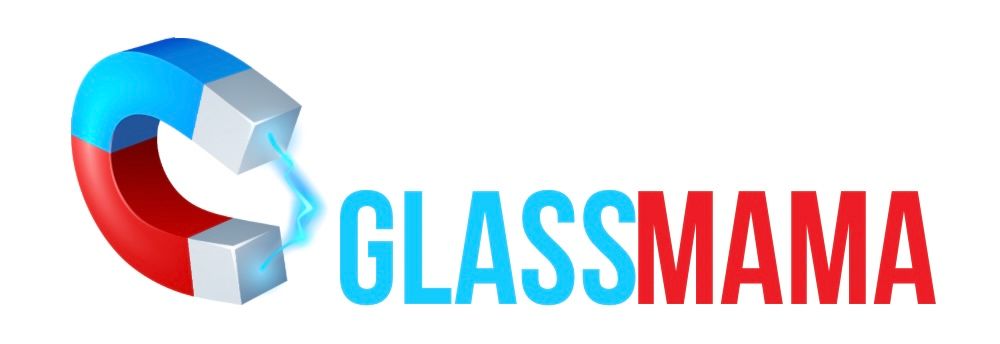 GLASSMAMA logo with a blue and red circular glass icon and cyan-and-red text