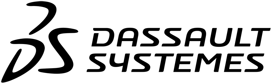 A black and white logo for dasssault systems on a white background.
