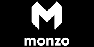 A white monzo logo on a black background