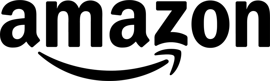 The amazon logo is black and white with a smiling arrow.