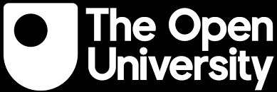 The logo for the open university is white on a black background.