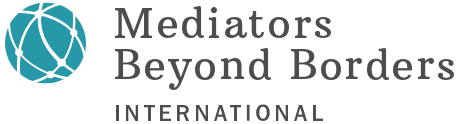 Logo of Mediators Beyond Borders International. Features a teal globe icon and text.
