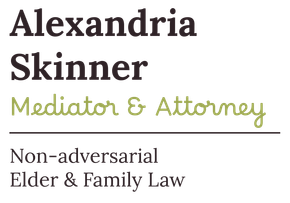 A logo for Alexandria Skinner Mediator & Attorney Non-adversarial Elder & Family Law.