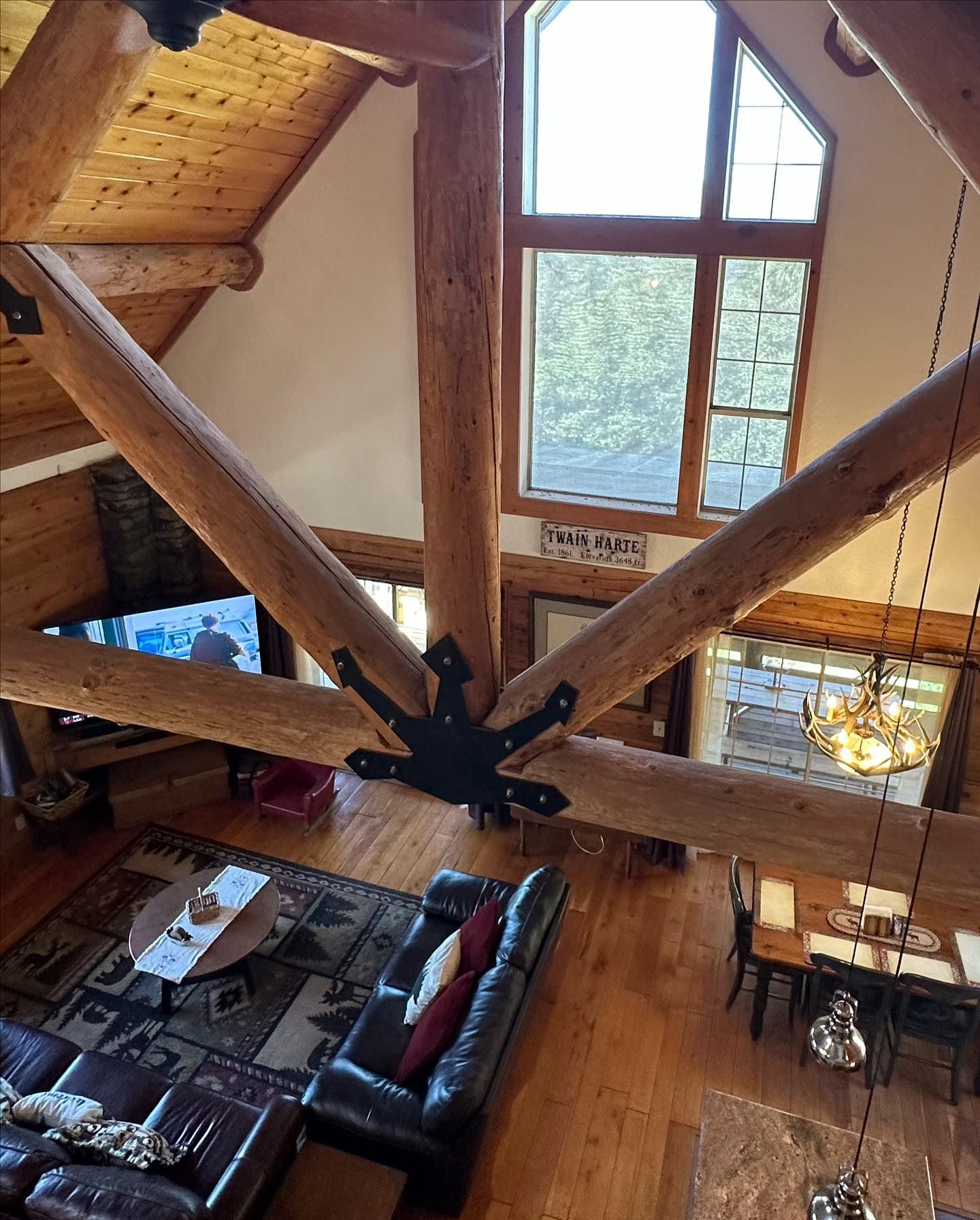 Italian Bar Cabin interior view from upper floor showing the lower floor.