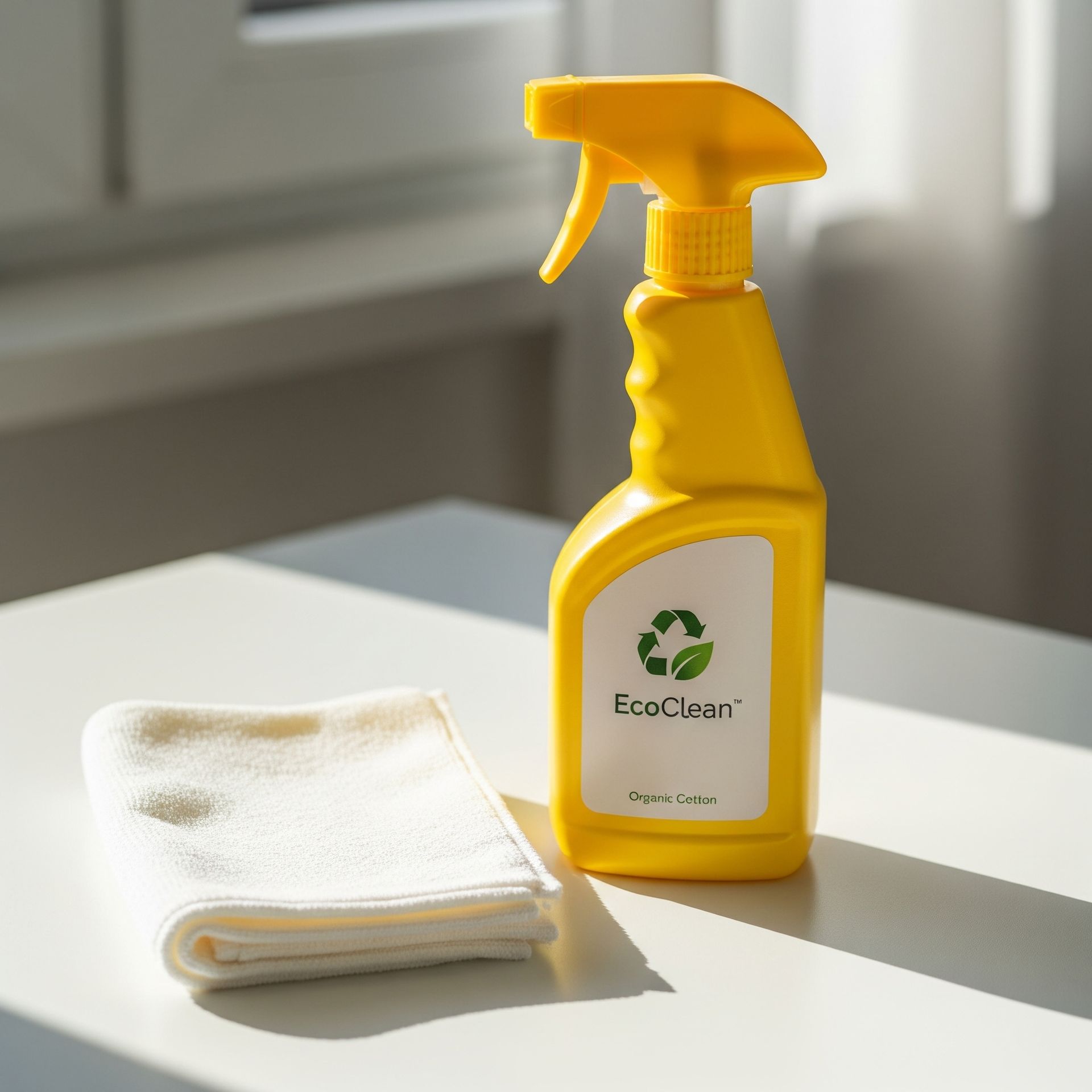 Yellow spray bottle labeled