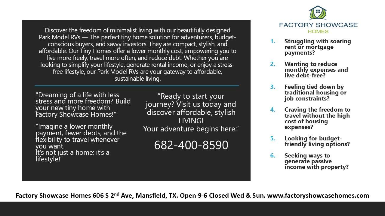 A black and white advertisement for factory showroom