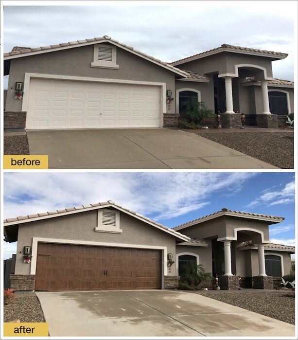 Before and after of garage door painting — Killeen, TX — Killeen Overhead Doors