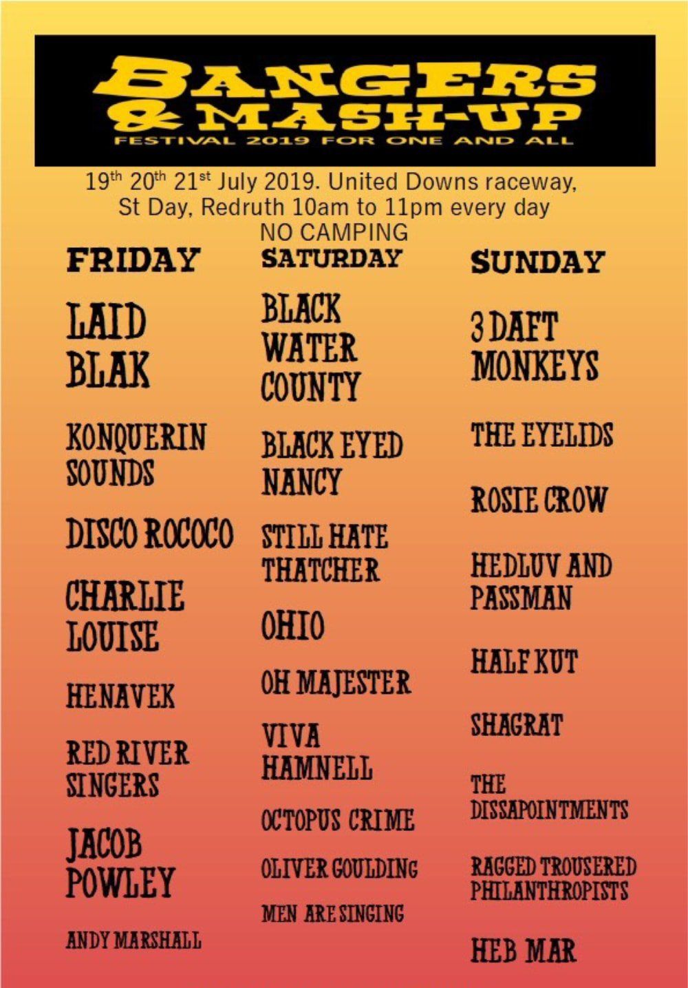 A poster for a festival called bangers & mash-up