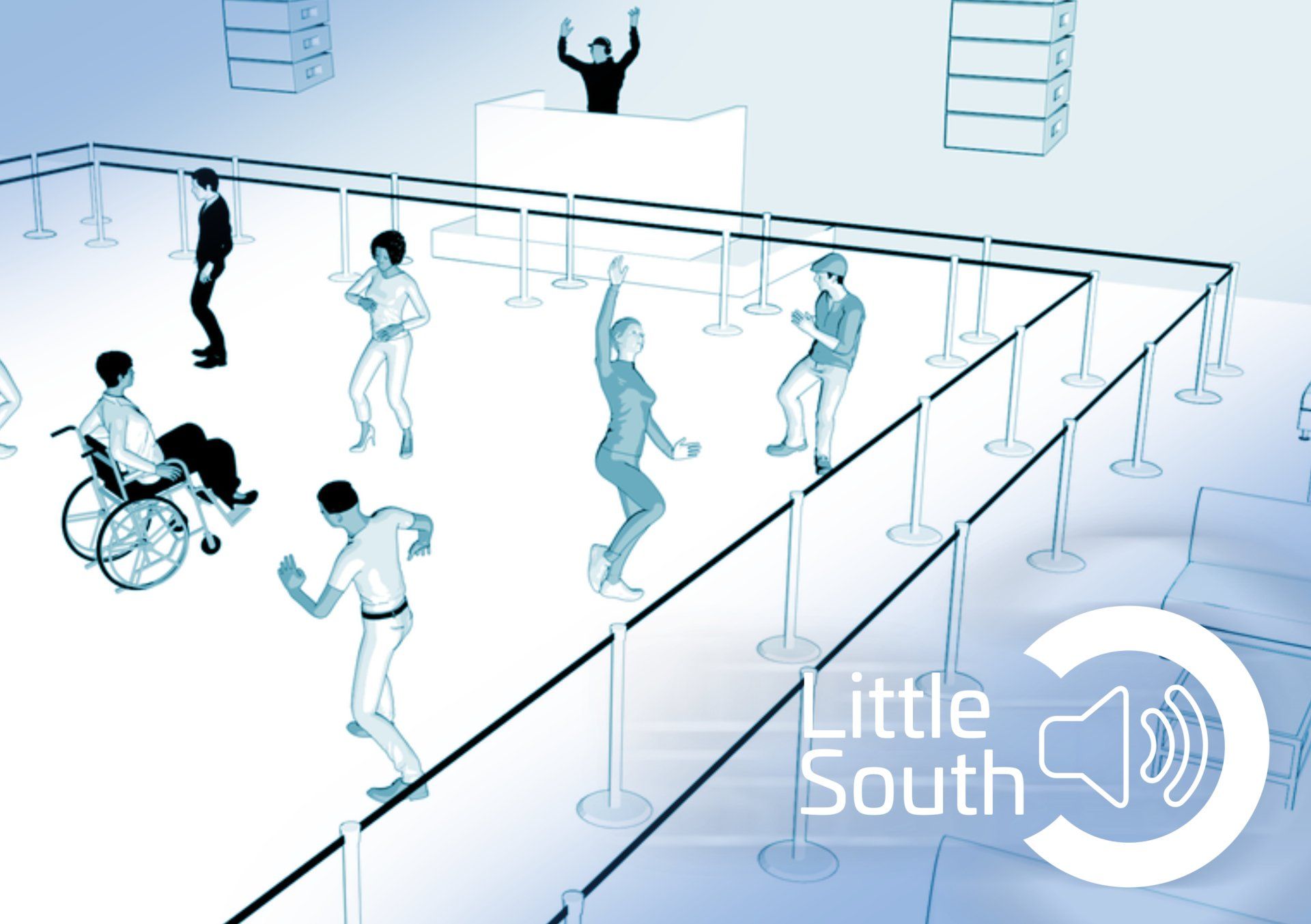 A drawing of people dancing with the words little south at the bottom