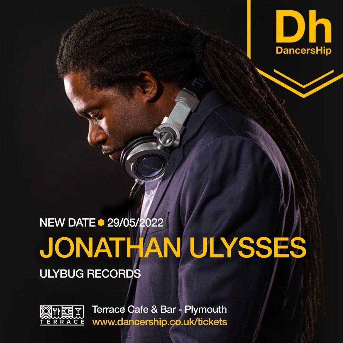 An advertisement for jonathan ulysses shows a man wearing headphones