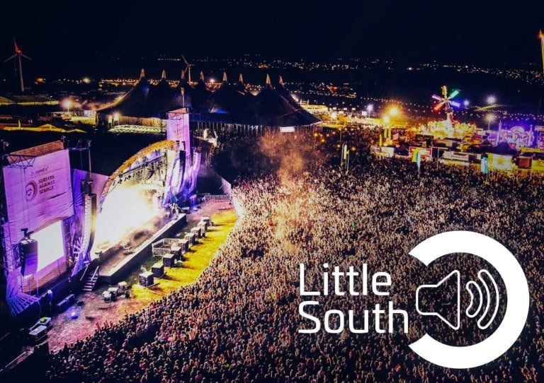 An aerial view of a crowd at a little south concert