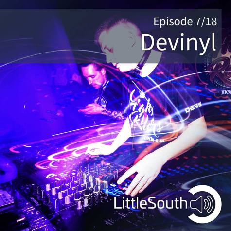 A picture of a dj playing music with the words episode 7 18 devinyl