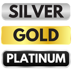 Silver gold and platinum buttons on a white background