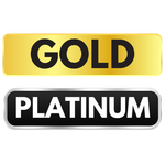 A gold and platinum badge on a white background