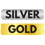 Silver and gold buttons on a white background