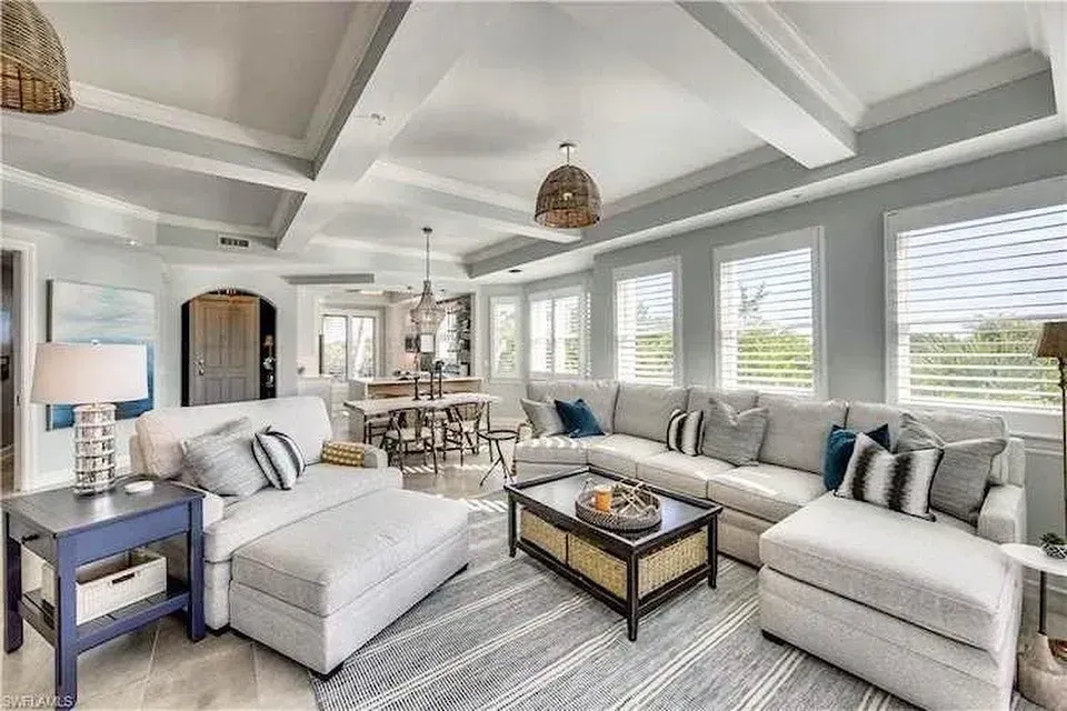 Elegant Big White Living Room — Naples, FL — Prestige Windows & Décor 