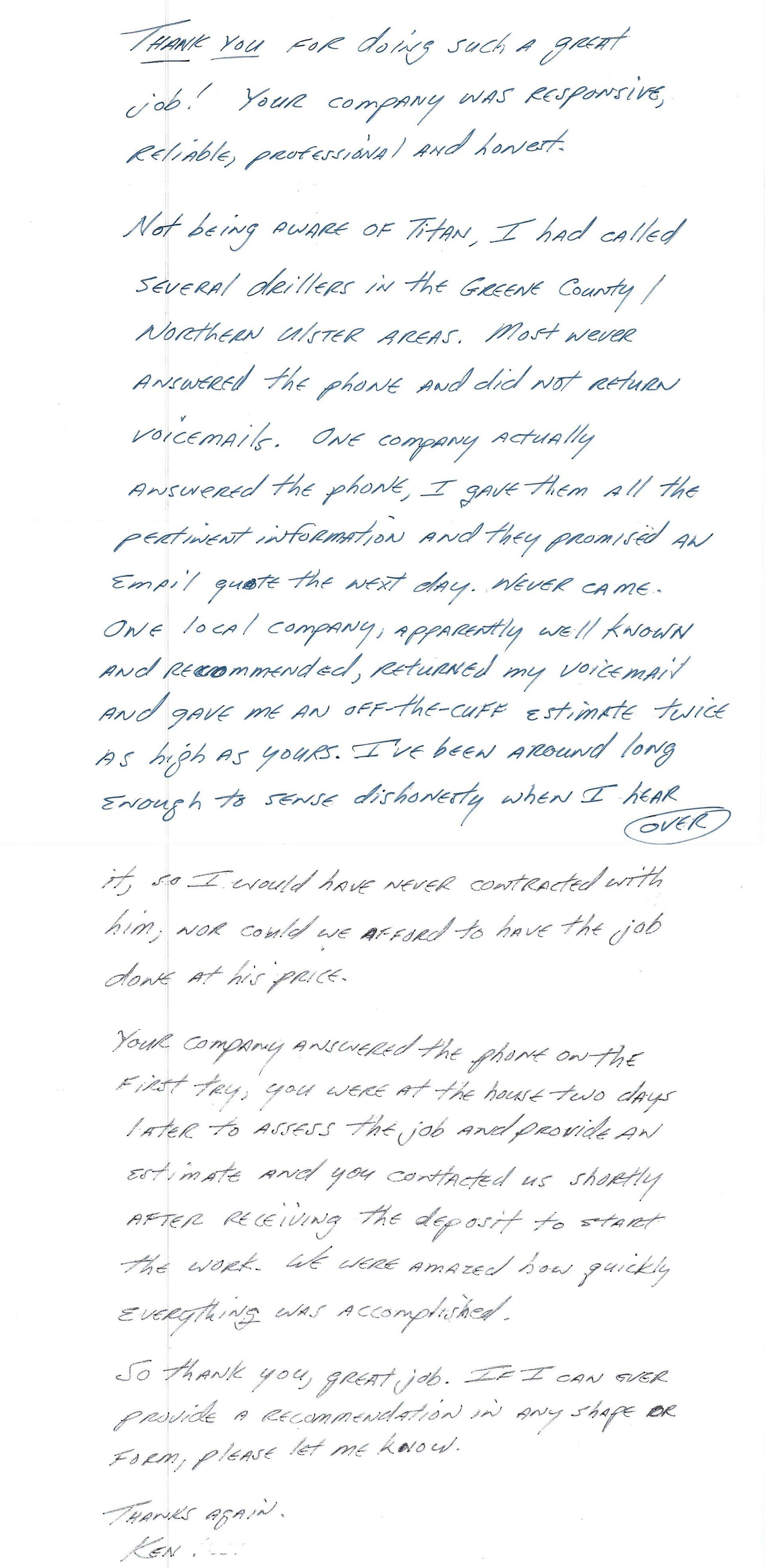 Ken Post Testimonial — Arkville, NY — Titan Drilling Corporation.