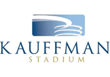 Logo for Kauffman Stadium, featuring the blue word 