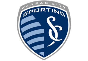 The Sporting Kansas City crest: a shield with blue stripes on the left, an 