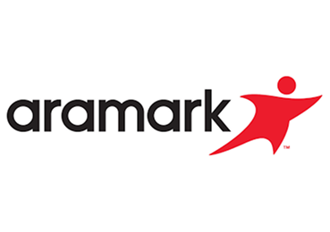 The Aramark logo, featuring black lowercase text next to a stylized red human figure icon.