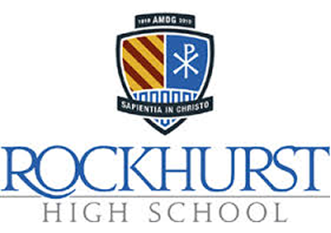 The Rockhurst High School logo, featuring a crest with a gold-and-maroon shield and the text 