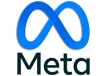The Meta logo: a blue, infinity-loop symbol positioned above the word 