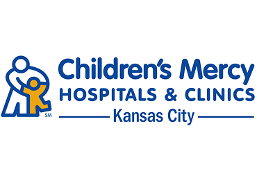 Children's Mercy Hospitals & Clinics logo with a blue adult icon holding a gold child icon, centered in Kansas City.